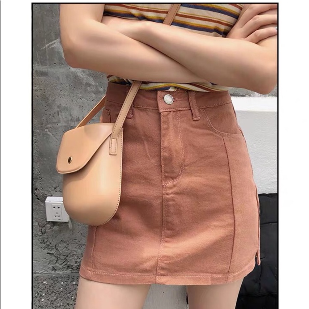 Orange Pink Denim Mini Skirt